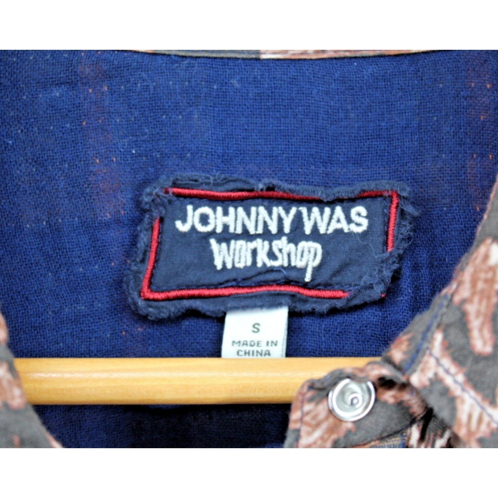 Johnny Was Workshop Plaid Leopard Mix Shirt Small Boho Western Button Up Cotton - Picture 3 of 6
